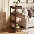 thumbnail image 2 of Tribesigns Slim Solid Wood Storage Cart for Small Space, 4-Tier Kitchen Rolling Cart with Wheels, Walnut, 2 of 9
