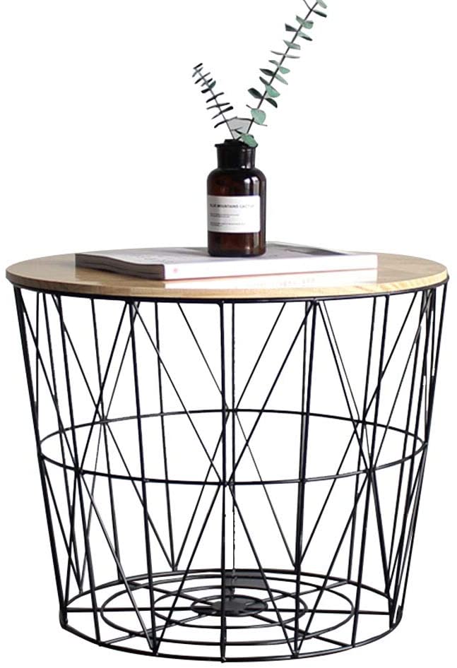 Modern Wire Side Table Wood Round Sofa Coffee End Side Table Storage