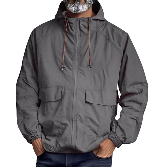 Mens Sun Jacket Casual Hooded Fishing Lightweight Long Sleeve Jacket Summer Fall Full-Zip Rash Guard Shirts with Pockets