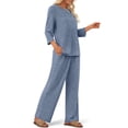 thumbnail image 2 of Fantaslook Pajamas Sets for Women Casual Two Piece Lounge Sets 3/4 Sleeve Crew Neck Top Wide Leg Pants Vacation Travel Outfits, 2 of 9
