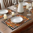 thumbnail image 3 of Smile Buffalo Check Plaid Fall Table Placemats 12 x 18 Set of 6, Harvest Thanksgiving Pumpkins Mushrooms Birdhouse Maple Leaves, 3 of 7