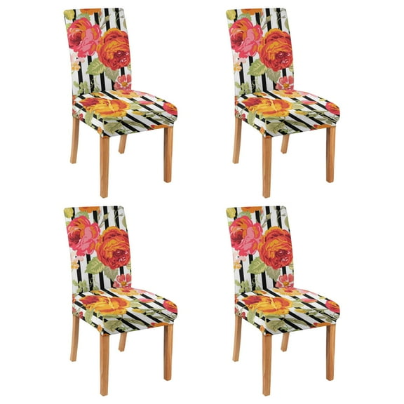 Botanical Dining Chair Covers Set of 4 Rustic Wildflower and Butterfly Design Washable Polyester Stretch Slipcovers Removable Protector for Summer Home Decor