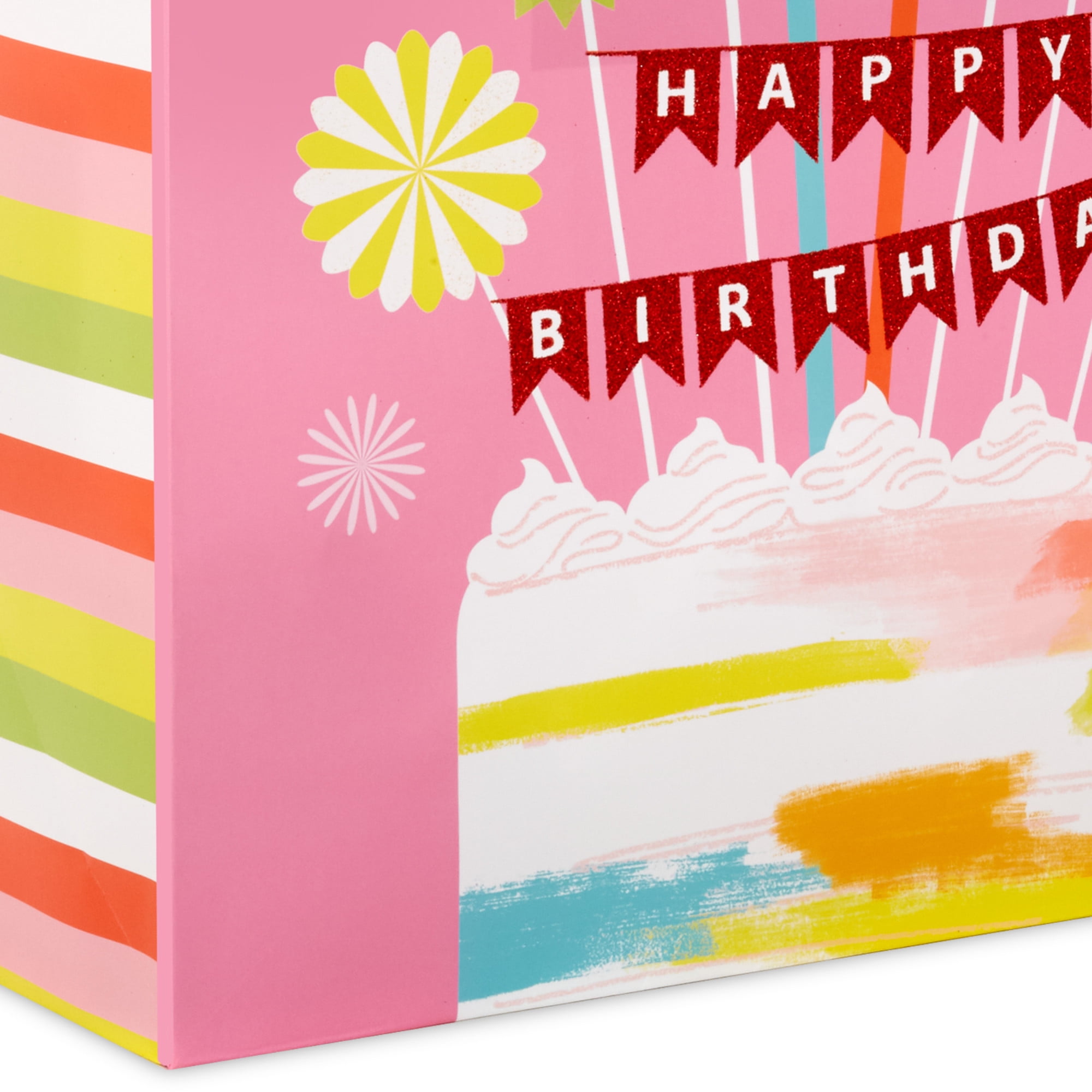 Hallmark Extra-Deep Birthday Gift Bag (Painted Cake on Pink), 1 count