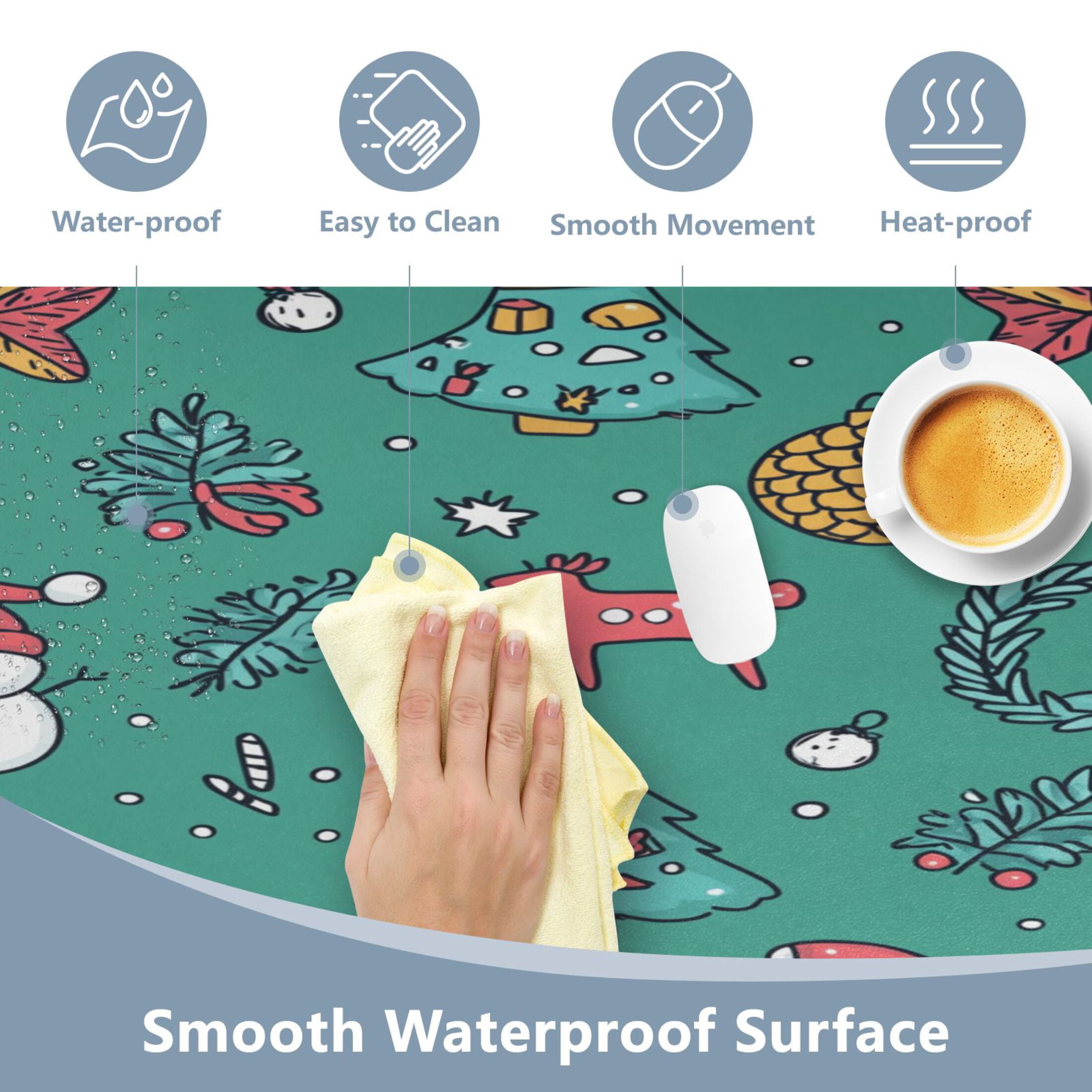 Wobogo Cartoon Christmas Patterns with Simple Lines Gaming Mouse Pad Non-slip Leather Desk Mat Water Resist Keyboard Pad for Gamer Office 23.6×47.2in