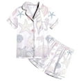 thumbnail image 1 of Girls Ocean Animal Print Satin Pajama Set Soft Breathable Toddler Sleepwear Comfortable Loungewear For Spring Summer Fall Seasons, 1 of 4