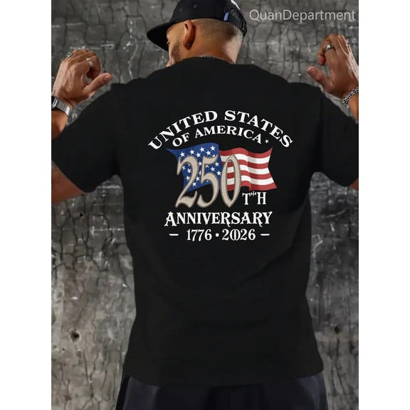 Men's Patriotic USA 250th Anniversary T-Shirt Retro American Flag 1776-2026 Semiquincentennial Graphic Tee