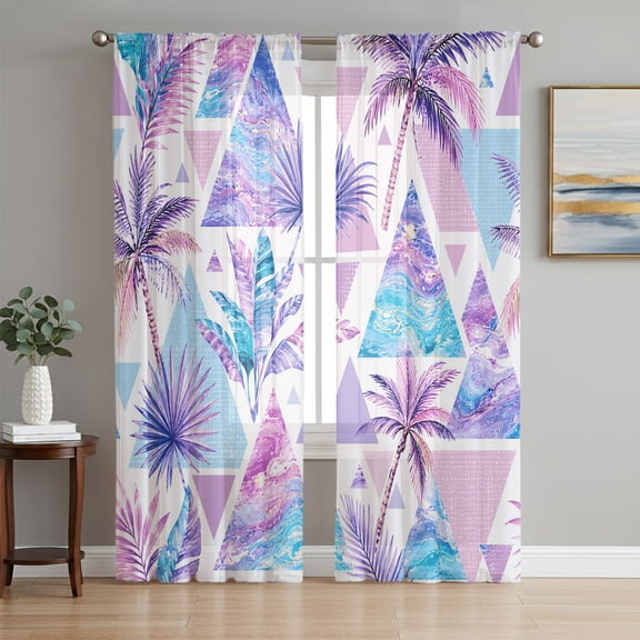 Palm Coconut Tree Sheer Curtains 72 Inch Length 2 Panels Set, Abstract Purple Summer Tropical Voile Window Treatment Rod Pocket Curtains Sheers Drapes for Bedroom/Living Room/Kitchen 52"x72"x2