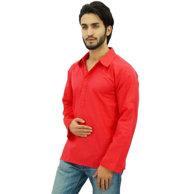 Atasi Kurta Pêche pour Homme Chemise à Col Rabattu Col Ethnique Indien Vêtements-TG