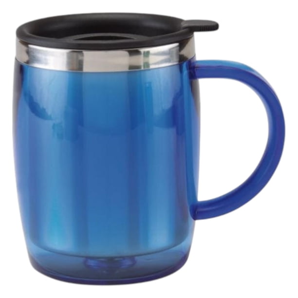 Paquete con 48 piezas de Taza doble pared acero inoxidable con tapa azul 9 x 12