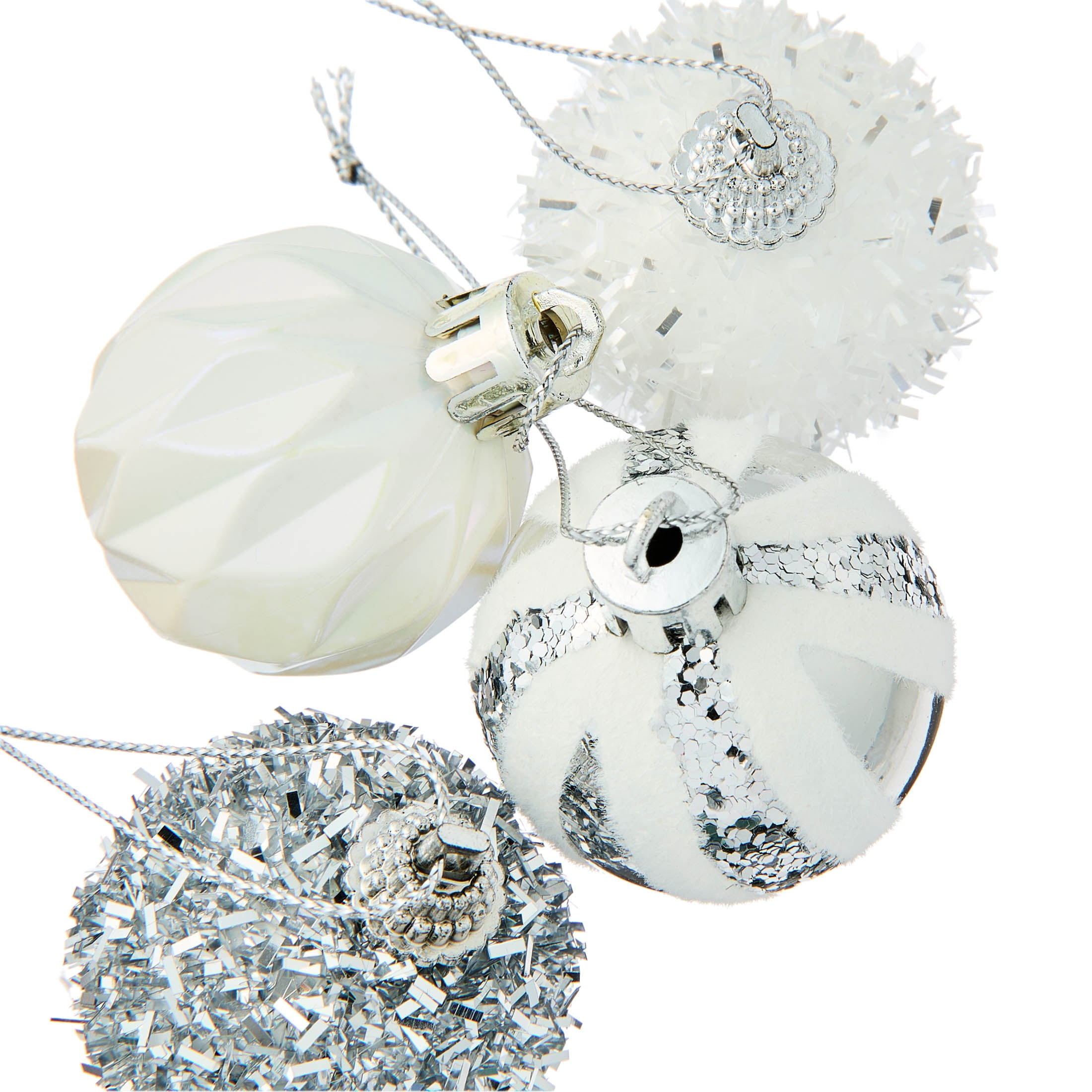 12-Count White and Silver Ball Mini Christmas Ornaments, 2", by Holiday Time