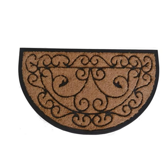 HomeRoots 572198 Modern 18 x 30 in. Beige & Black Rubber & Coir Outdoor Semi-Circle Door Mat