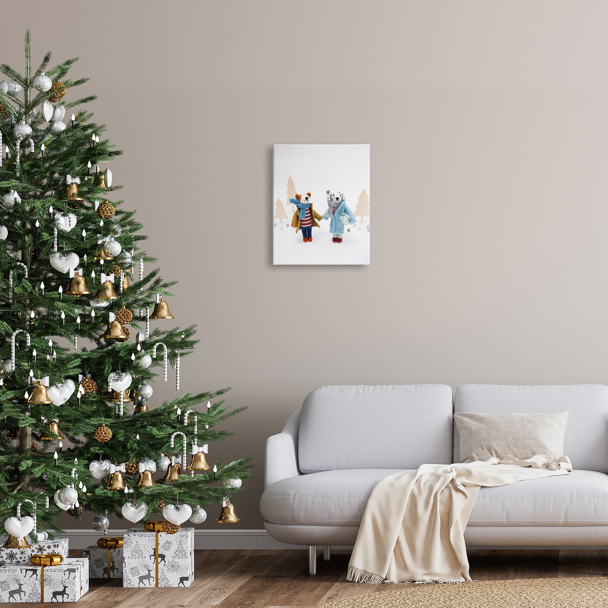 Stupell Industries Winter Holiday Gifts Dog Couple Holiday Photography Gallery Wrapped Canvas Print Wall Art