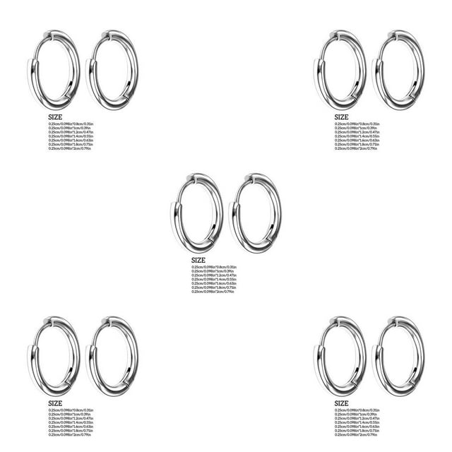 Guardurnaity Pendientes de aro de plata para mujer, tecnología de galvanoplastia de acero inoxidable, anillos de labio de nariz brillante, acero 2.5*12mm 5piezas
