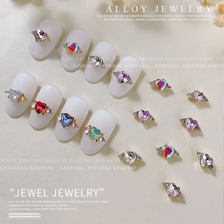 Alloy Love Heart Nail Art Rhinestone, 3D Metal Heart Crystal Nail Diamond  Decorations, Three-Dimensional Heart Nail Gems Jewelry Nail Art Designs for