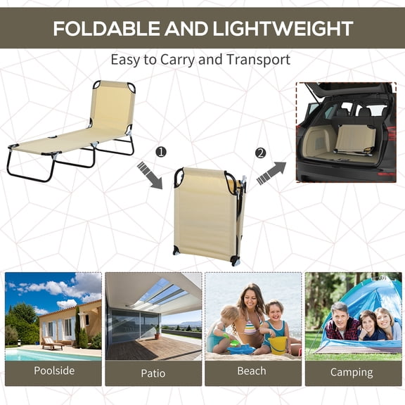 Patio Furniture Foldable Outdoor Chaise Lounge Chair, 5-Level Reclining Camping Tanning Chair with Strong OxFabric for Beach, Yard, Patio, Pool, Beige,Patio Chairs