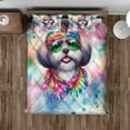 thumbnail image 4 of Hippie Shih Tzu Portrait Watercolor Tie-Dye Vintage Styles Quilt Bedding Set Lion Dog Lover Gifts 1 Blanket Bed Cover 2 Pillowcases - 00014, 4 of 5