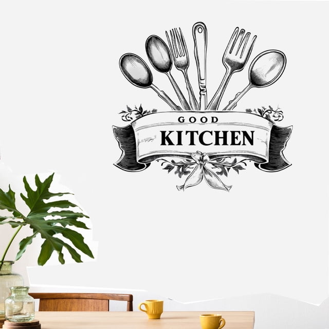 Adhesivos de pared de PVC con diseño vintage de utensilios para cocina