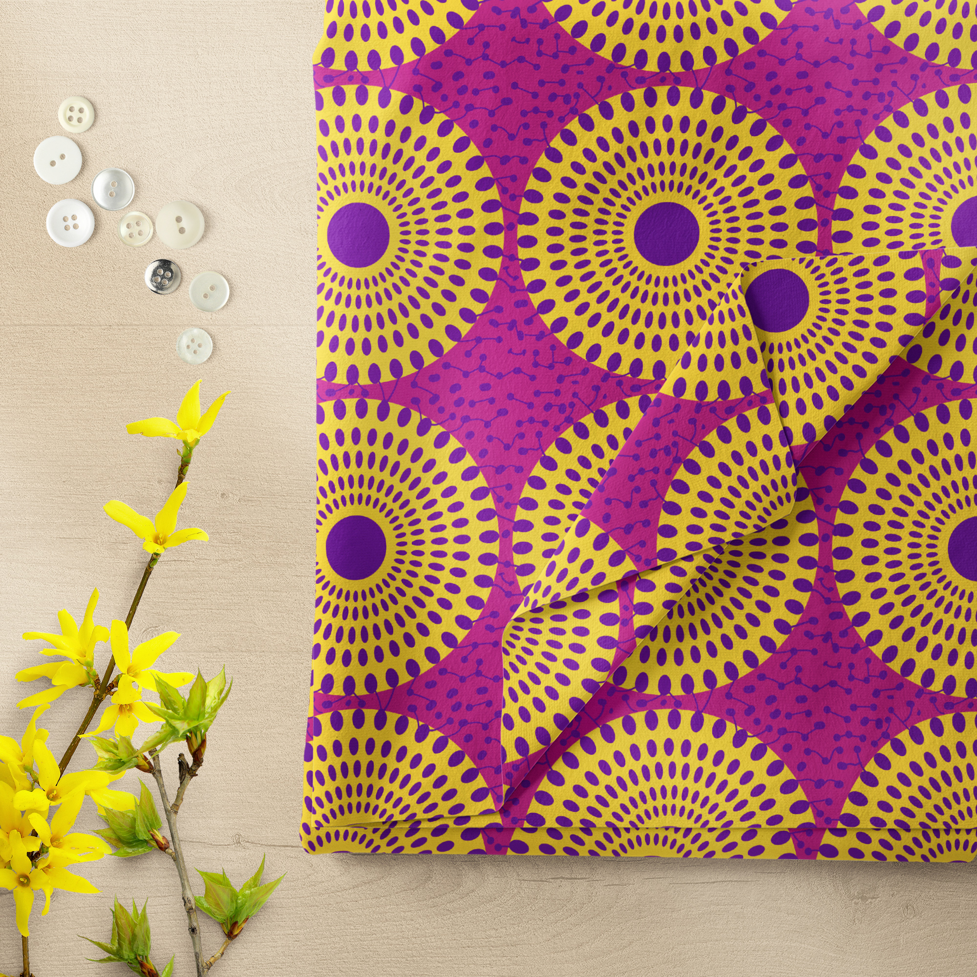 1 Yard 100% Cotton African Wax 1, Fuschia, 44" Wide for Quilting & Sewing by David Textiles