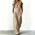 thumbnail image 5 of Hvogkswy Cargo Jumpsuits for Women V-Neck Sleeveless Adjustable Strap Button Front Romper Fashion Comfy Outdoor Hiking Casual Wide Leg Jumpsuit, 5 of 7
