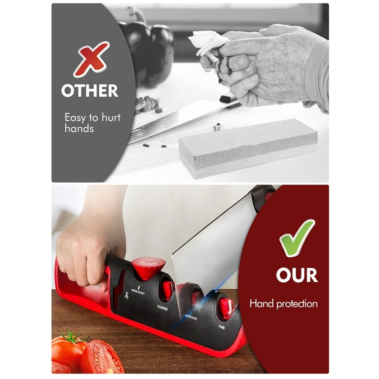 4-in-1 Knife Sharpener Kit with Cut-Resistant Glove, 3-Stage Quality Kitchen Knife Accessories to Repair, Grind, Polish Blade, Professional Knife