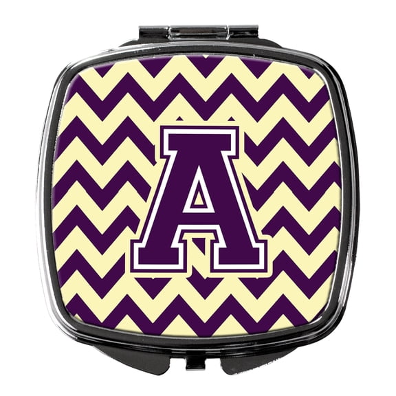 Letter A Chevron Purple and Gold Compact Mirror CJ1058-ASCM