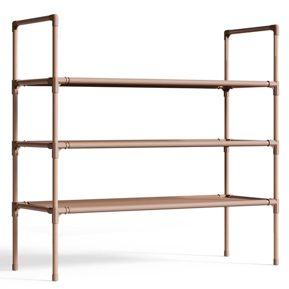 Sakugi 3-Tier Shoe Rack, Sturdy Shoe Organizer, Shoe Shelf Holds up to 16 Pairs of Shoes, Assembled Length, 28 in, Brown