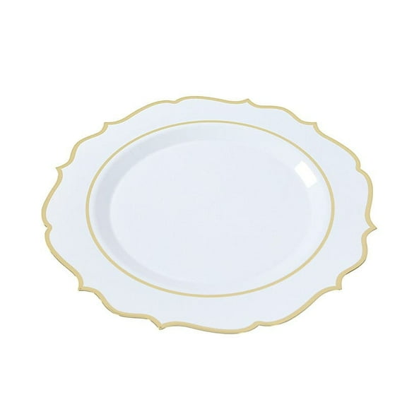BalsaCircle 10 White 13 in Round Plastic Charger Plates Gold Scalloped Rim Party Events Decorations Supplies