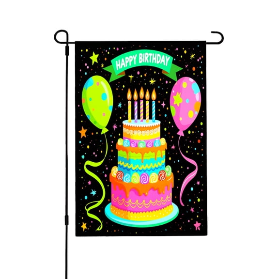 Amhnf Happy Birthday Cake Balloons Garden Flag For Home Outdoor Garden Yard Decor 12x18 inch
