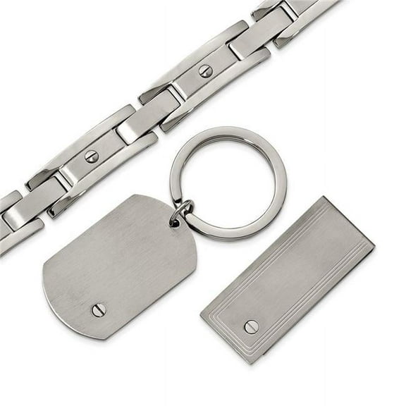 Chisel  Stainless Steel Brushed and Polished 8.25 inch Bracelet, Money Clip and Key Ring Set