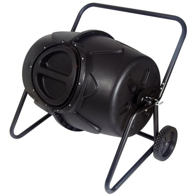 KoolScapes 50-Gallon Tumbling Composter Bin, Rotatable Wheeled Composting System for Garden, Easy Waste Recycling, Black