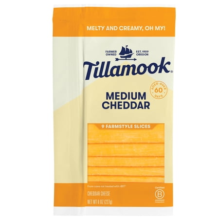 Tillamook Farmstyle Medium Cheddar Sliced Cheese, 8 oz, 9 Count