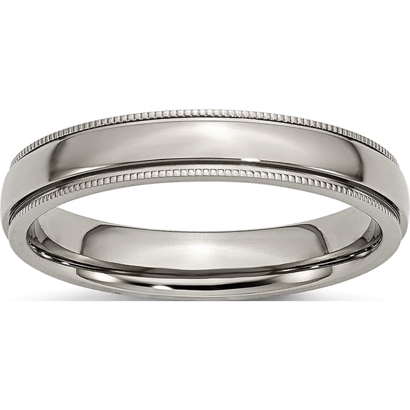 Titanium Polished 4mm Grooved And Beaded Edge Band (Size 4) Made In China tb131-4