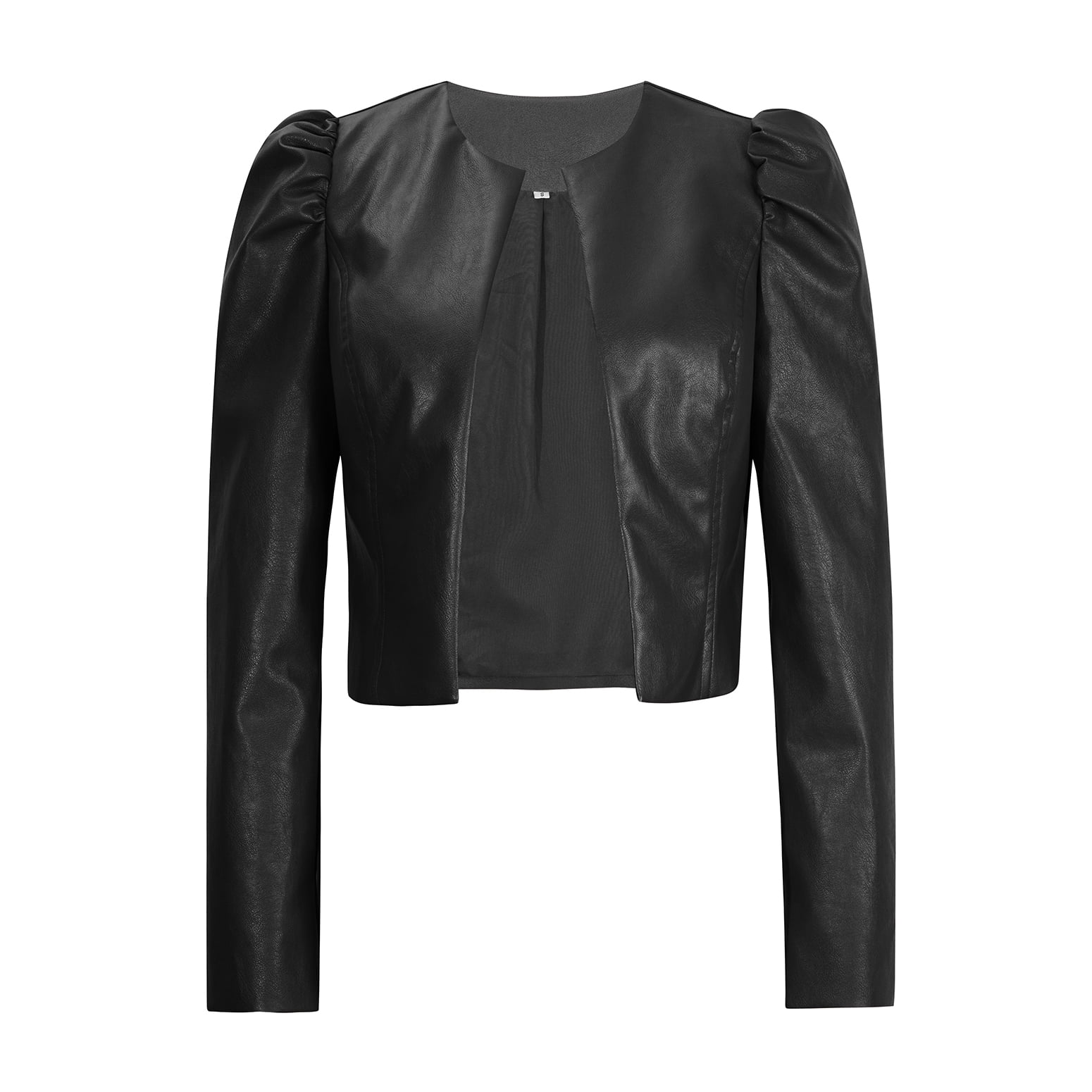 SWSMCLT Women's Leather Jacket Winter Puff Sleeve Faux Leather Dinner Jacket Fall Long Sleeve Fashion Black X-Large