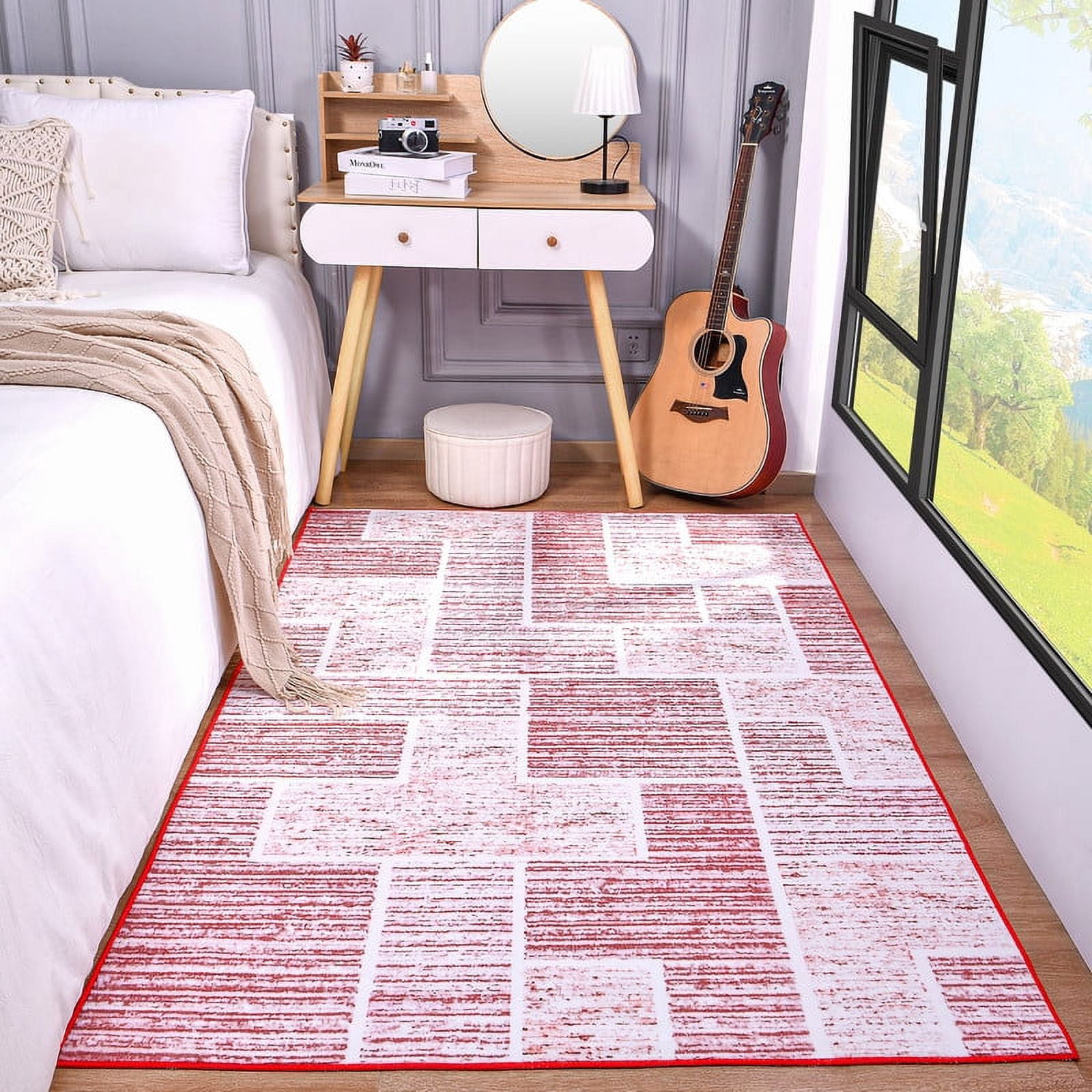 Junovo Washable Upgrade Area Rug Super Soft Rugs with Non-Slip Backing, for Living Room/Bedroom,6'x9',Red