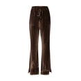 thumbnail image 6 of Women's Velvet Flare Pants, High Waist Drawstring Wide Leg Pants, Soft Casual Lounge Pants with Side Pockets for Daily Wear, Loungewear and Relaxed Outfits Brown M, 6 of 7