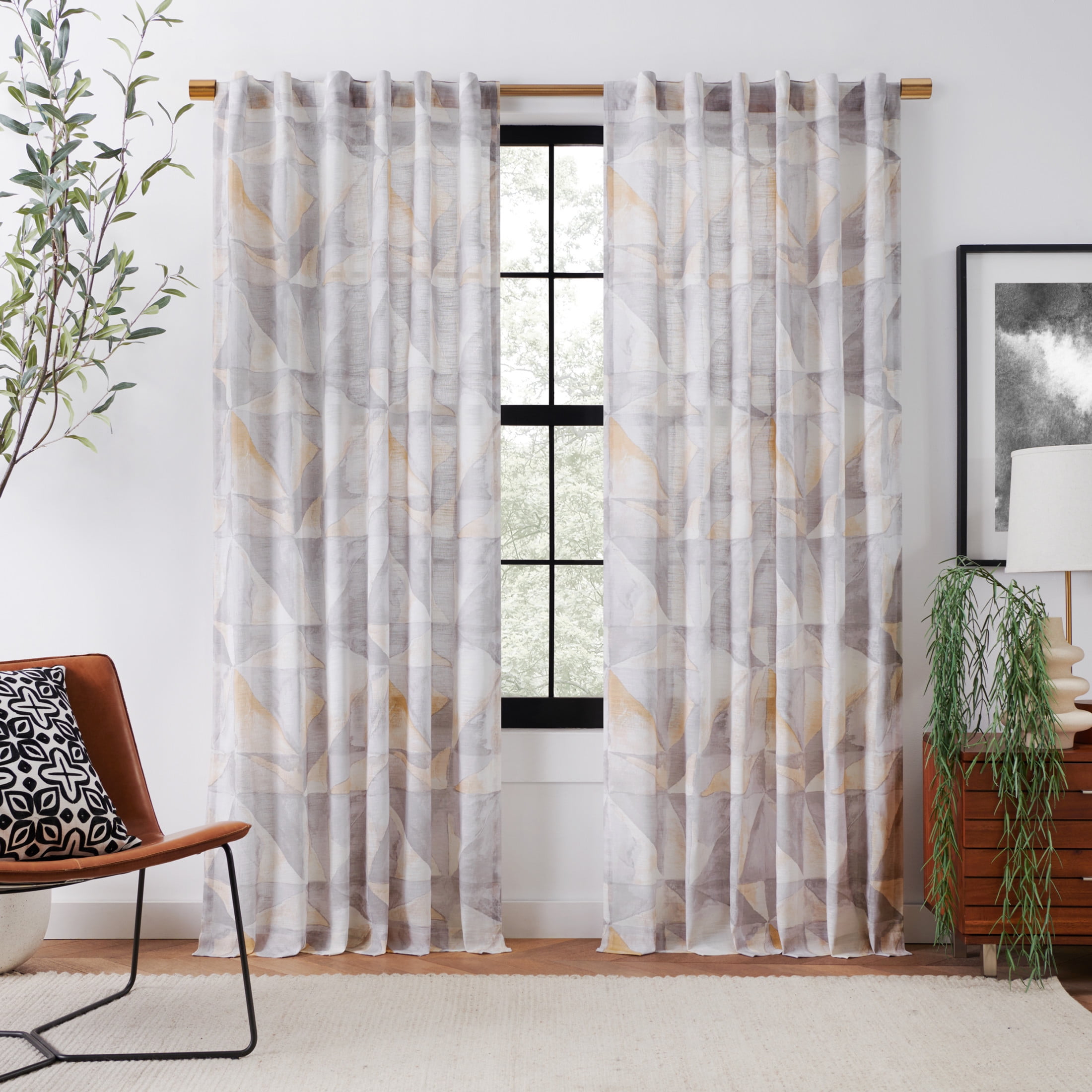 Rochelle Porter Prism Single Panel Curtain Poletop Rod Pocket, Cotton, Gray, Light Filtering, Adult, 50" W x 84" L
