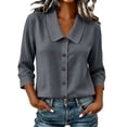 thumbnail image 2 of Ynynloco Womens 3/4 Sleeve Cotton Linen Shirts Peter Pan Collar Button Down Tops Lightweight Breathable Casual Cute Tops, 2 of 8