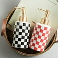 thumbnail image 5 of Checkered Ceramic Soap Dispenser with Rust Proof Gold Matte Pump Decorative Soap Dispenser for Bathroom or Kitchen (Black & White), 5 of 9