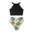 thumbnail image 4 of zaveiop High Neck Halter Bikini Top Floral Swimsuits Two Piece Bathing Suits Triangle Bottoms for Women (Black, S), 4 of 9