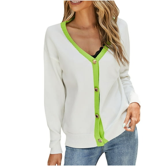 Lightweight Sweaters for Women Spring 2022 Fashion Color Block Button Up Cardigan Knitwear Long Sleeve Knit Tops