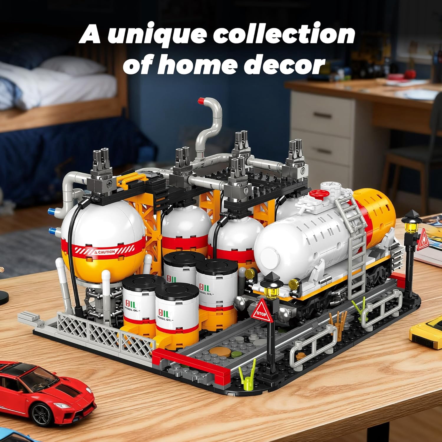 Engineering Oilfield Model Building Block Sets, Petroleum Engineering Model Kit with Gas Pipeline & Tanker Truck, Desktop Decor Display for Room, Unique Gift STEM Toys