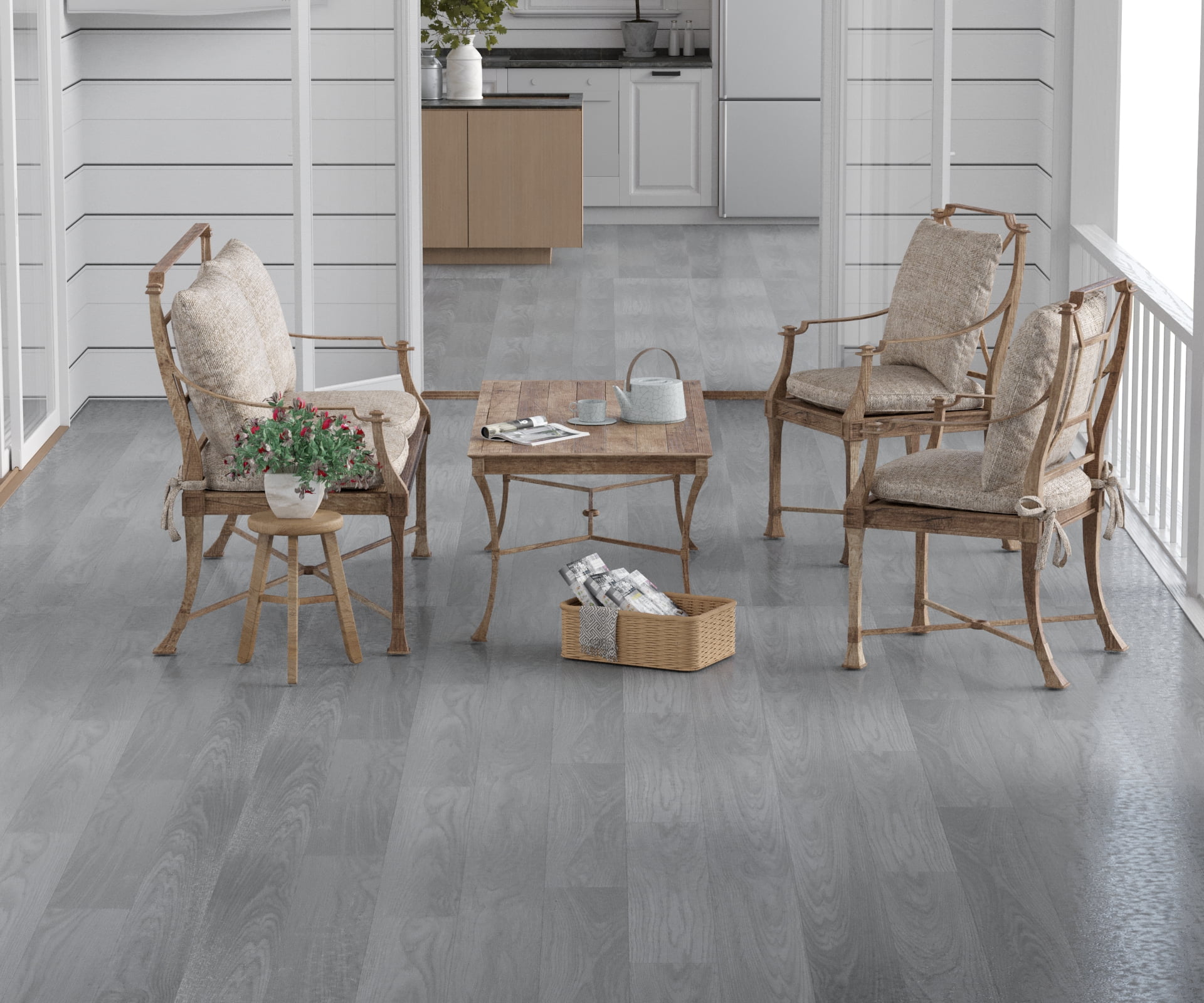 Oxdigi Vinyl Flooring Roll 39.3x196 inches, PVC Leather-Like Linoleum Floor Covering with Tape, Removable- No Adhesive Backing Light Gray Wood