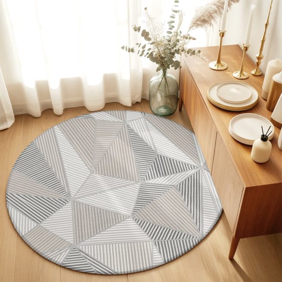 Round Rugs 6Ft, Geometric Minimalist Round Area Rug Washable Indoor Throw Carpet, Triangle Line Minimalist Soft Non Slip Circle Rug for Office Cabinet Home Decor Aesthetic