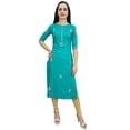 thumbnail image 2 of Bimba Women's Turquoise Tunic Embroidery Designer Kurti Indian Festive Kurta-24, 2 of 2