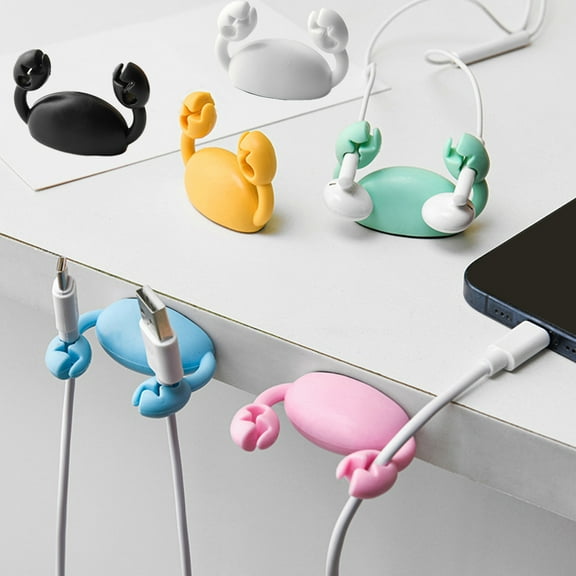Crab Shape Cable Organizer Buckle Holder, Rubber Desktop Charging Data Cord Clip Storage, Assorted Colors, 1-Pack