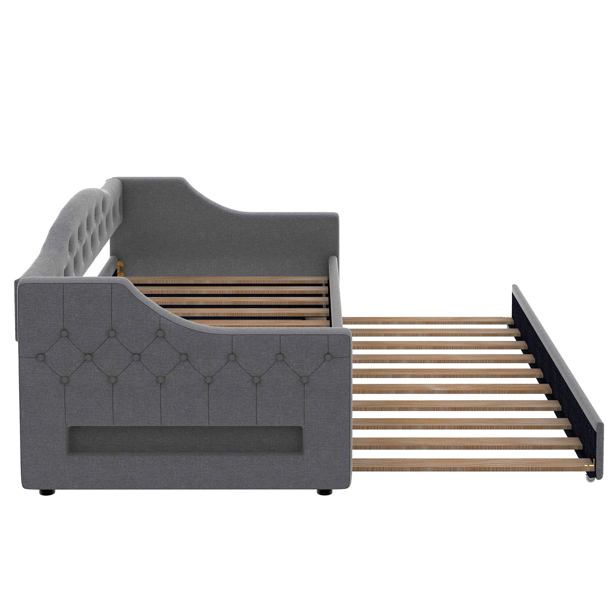 Euroco Upholstery Twin XL Daybed with Trundle and LED Light, Gray