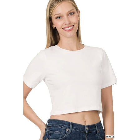

Zenana Women s Short Sleeve Round Neck Cropped Tee Shirts Top (S-XL)