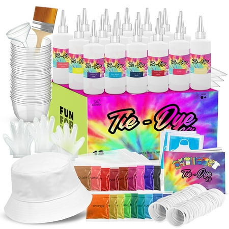 UPC: 0840284508850 | CraftBud DIY Tie Dye Kit for Kids  Adults  Large Groups – 18 Colors – Includes 1 Bucket Hat  18 Bottles  120 Rubber Bands  1 Guide Book