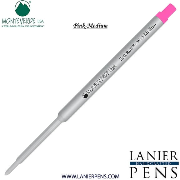 Lanier Combo Pack - 1 Pack - Monteverde Soft Roll Ballpoint W13 Paste Ink Refill Compatible with most Waterman Style Ballpoint Pens - Pink (Medium Tip 0.7mm)