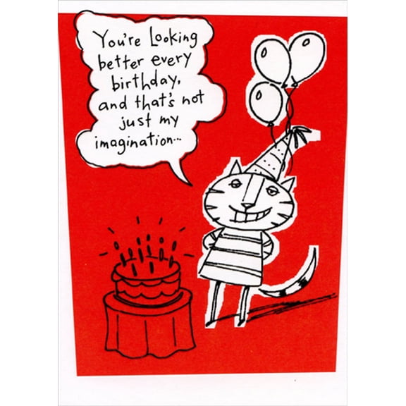 Designer Greetings White and Black Cat: You're Looking Better Funny / Humorous Birthday Card